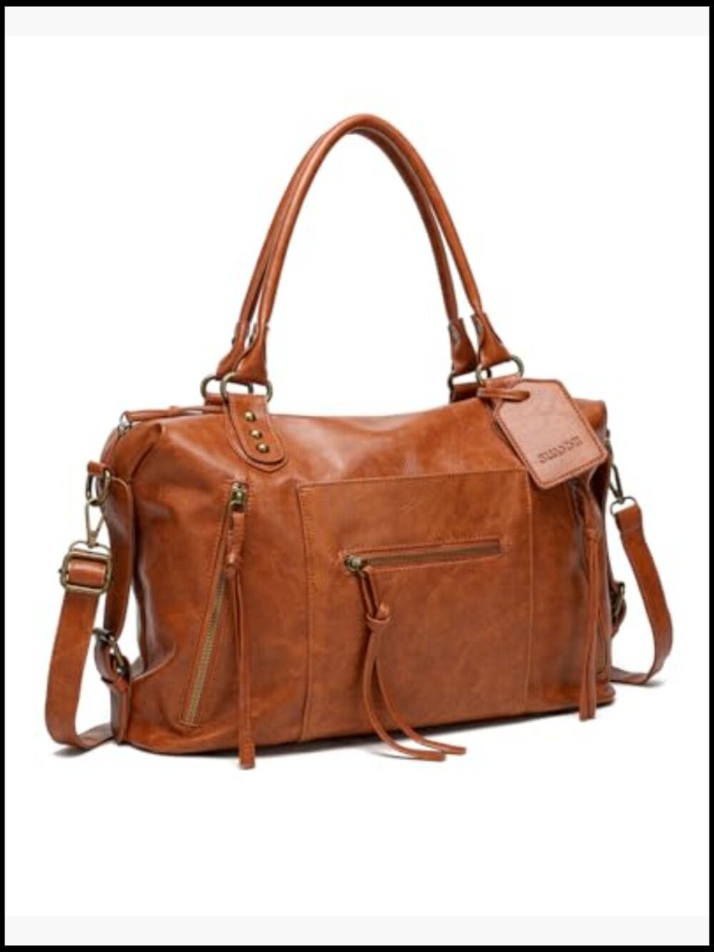 Vegan Leather City Tote Bag Large Crossbody Hobo Shoulder Handbag Zipper - Picture 2 of 7